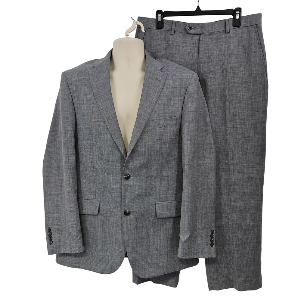 Jos A Bank Traveler Suit Mens 40L‎ 34x30 Gray Wool Tailored Fit Jacket Pants